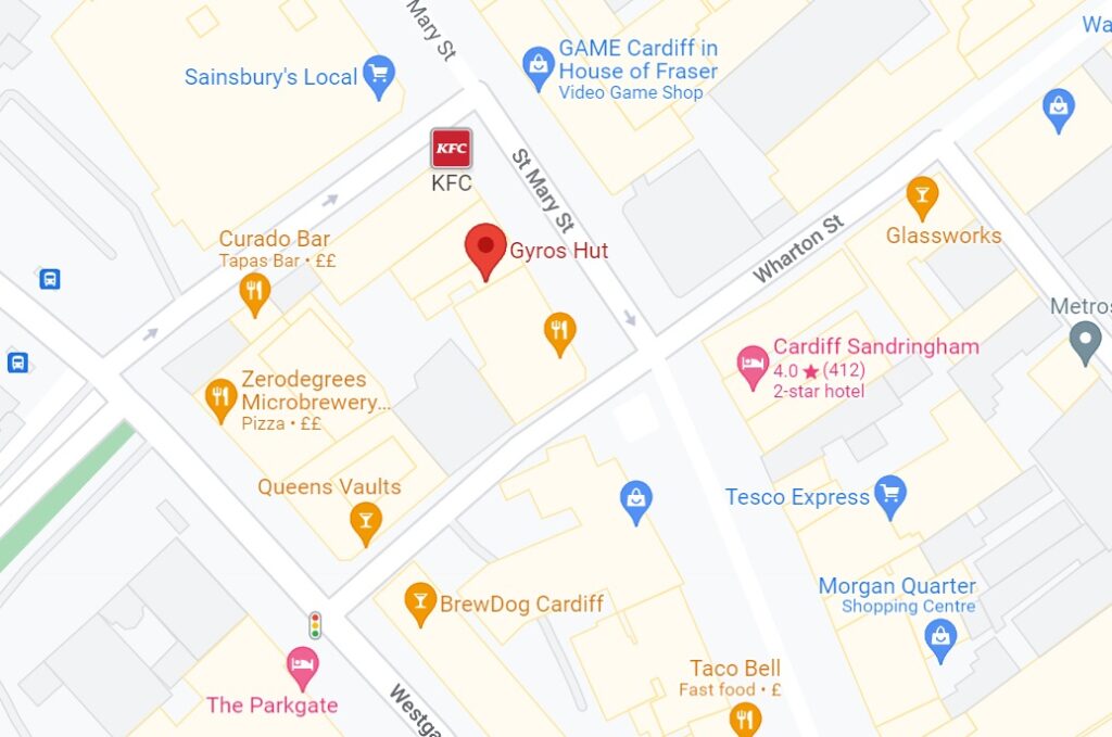 Gyros Hut Cardiff Google Map